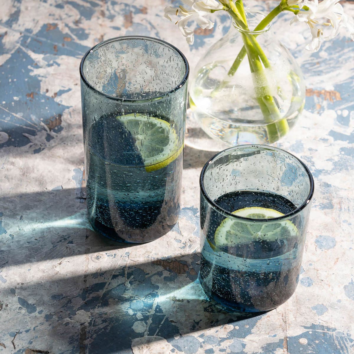 Quinn Charcoal Blue Highball Glass Hand Blown Pack/6