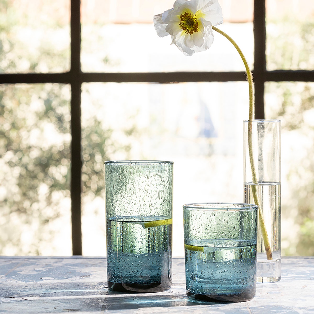Quinn Charcoal Blue Highball Glass Hand Blown Pack/6