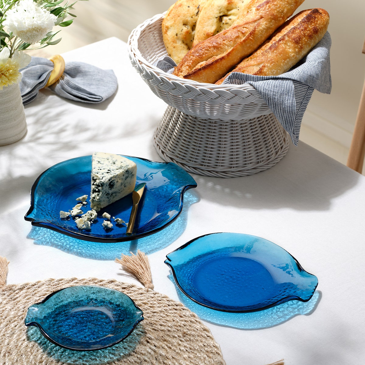 Blaire Dark Sapphire Fish Serving Platters Set/2 Hand Pressed Glass