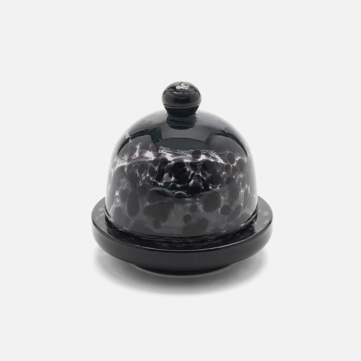 Andrew Leopard Round Butter Dish Hand Blown Glass Pack/2