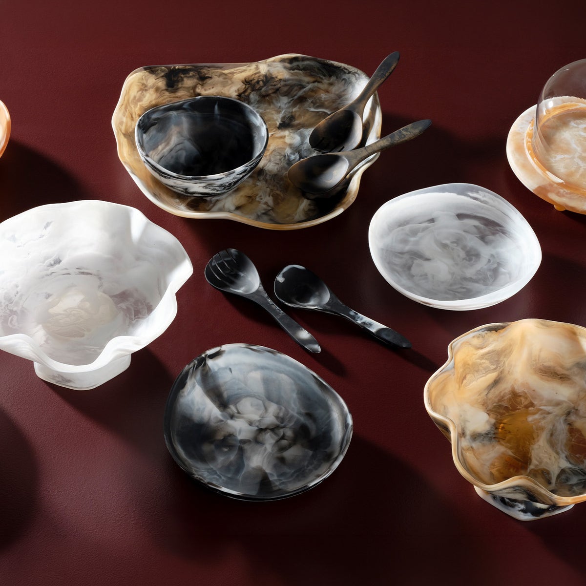 Beatrix Black/Tan Swirled Serving Tray Extra Large Resin