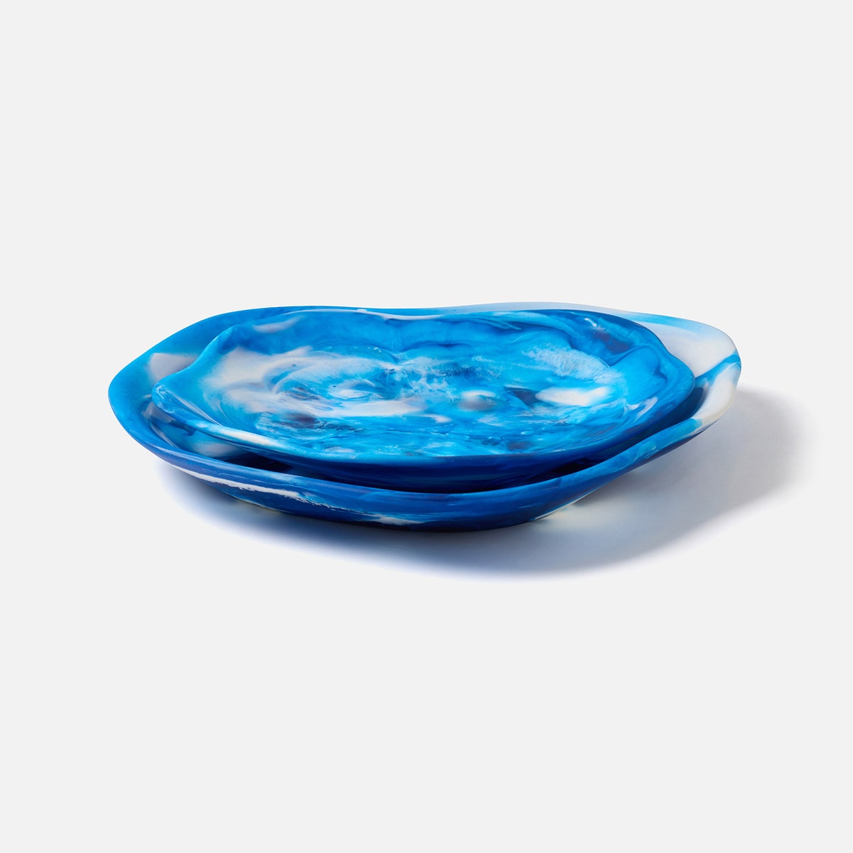 Beatrix Blue Swirled Serving Trays Resin Set/2