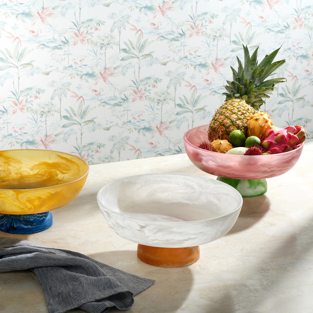 Benno White/Amber Swirled Fruit Bowl Large Resin