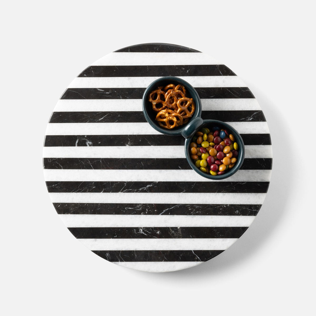 Marceau Black/White Striped Lazy Susan Marble 16"D