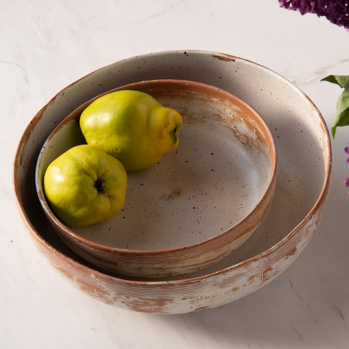 Dawson Small Rustic White Round Serving Bowl Pack/2