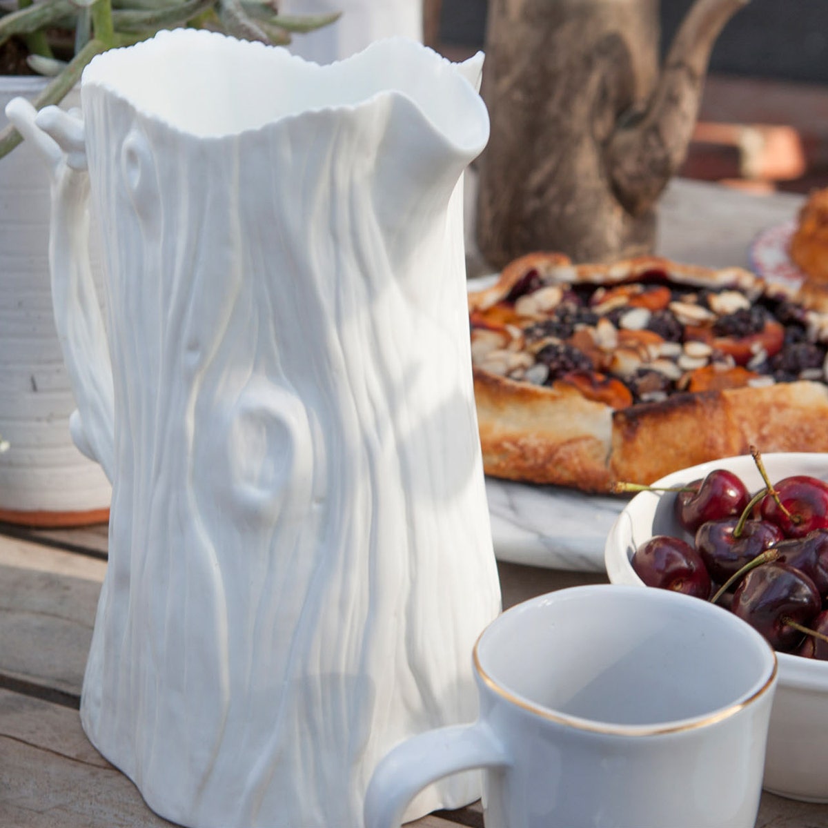 Emilie White Large Pitcher Faux Bois