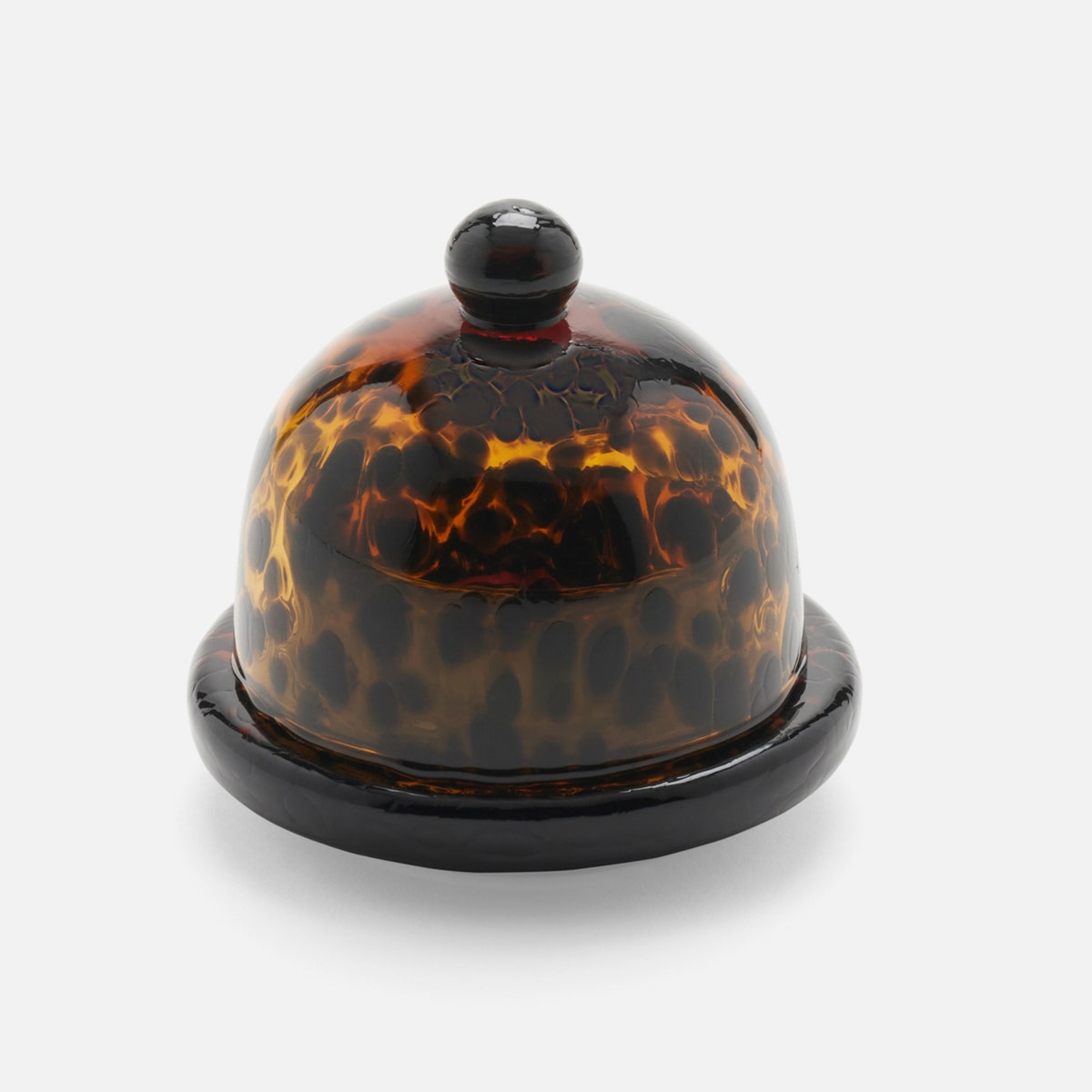 Andrew Tortoise Shell Round Butter Dish Hand Blown Glass Pack/2