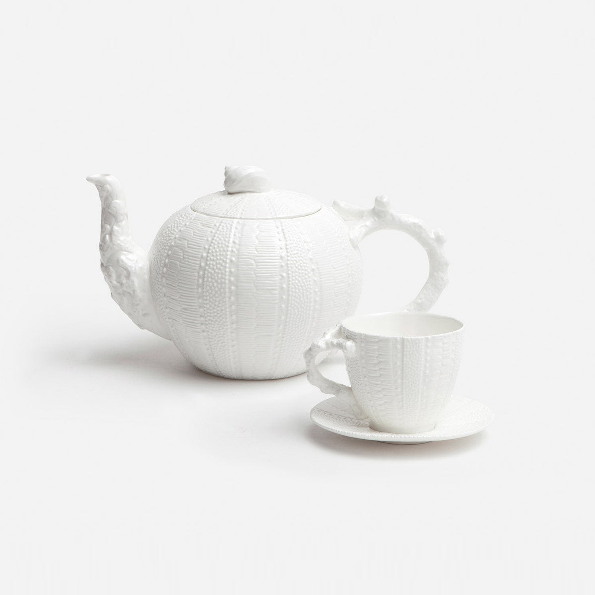 Marina White Sea Urchin Cup/Saucer Pack/4 Porcelain