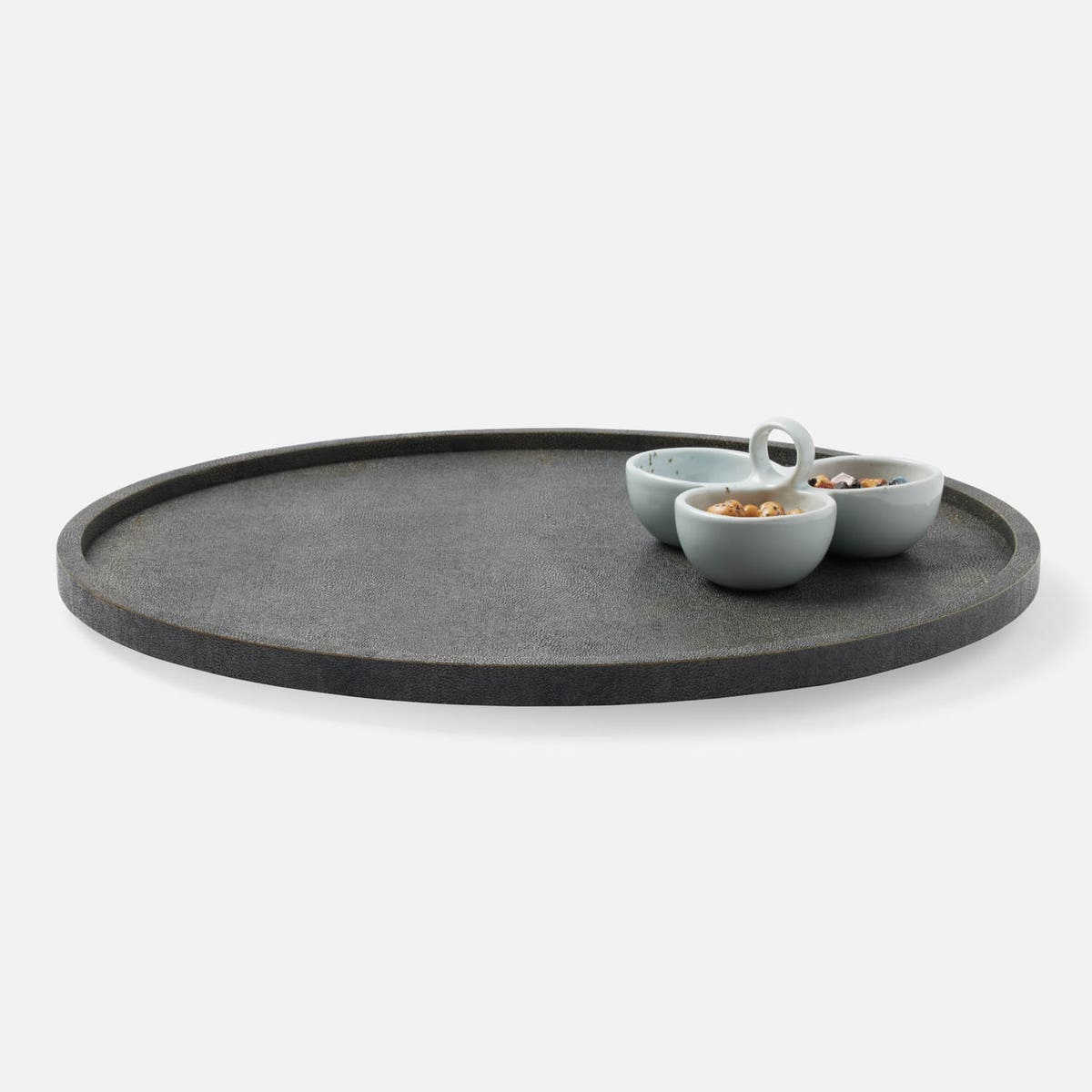 Calvin Dark Mushroom Lazy Susan Realistic Faux Shagreen 24"D