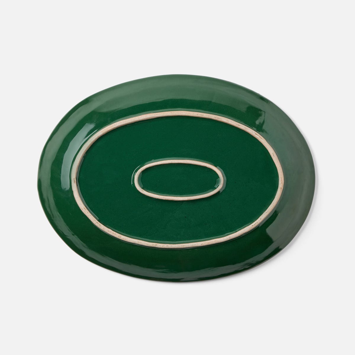 Marcus Dark Green Salt Glaze Oval Serving Platter Stoneware Large Pack/2