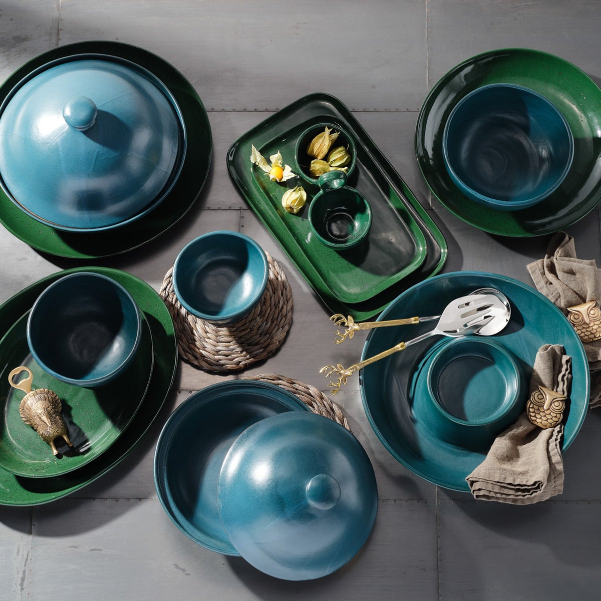 Marcus Dark Green Salt Glaze Oval Serving Platter Stoneware Large Pack/2