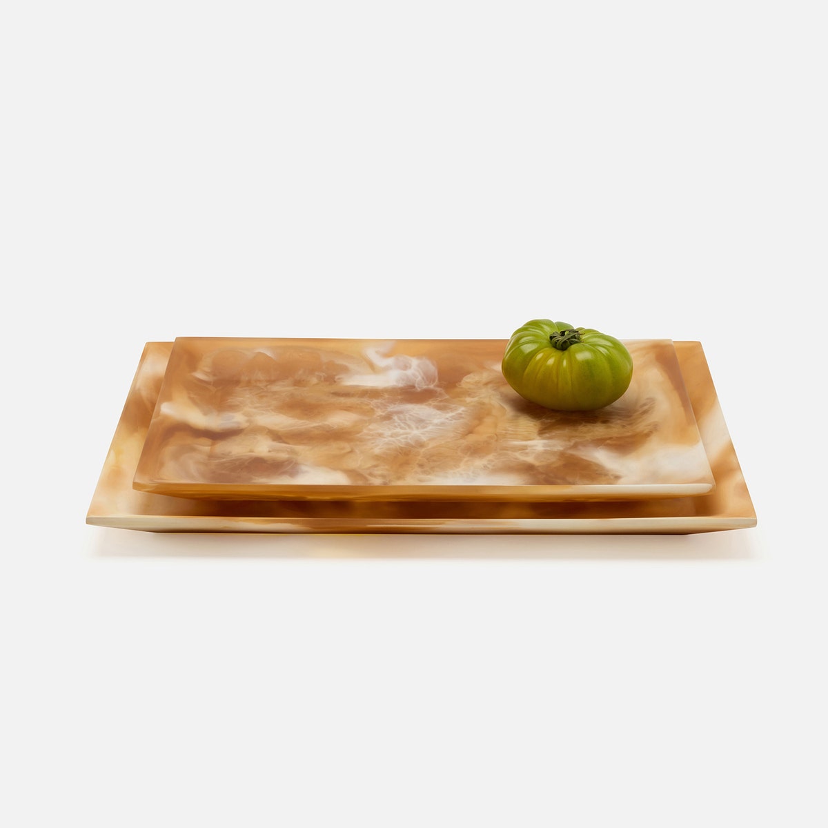 Olena Amber Swirled Rectangular Serving Tray Resin S/2