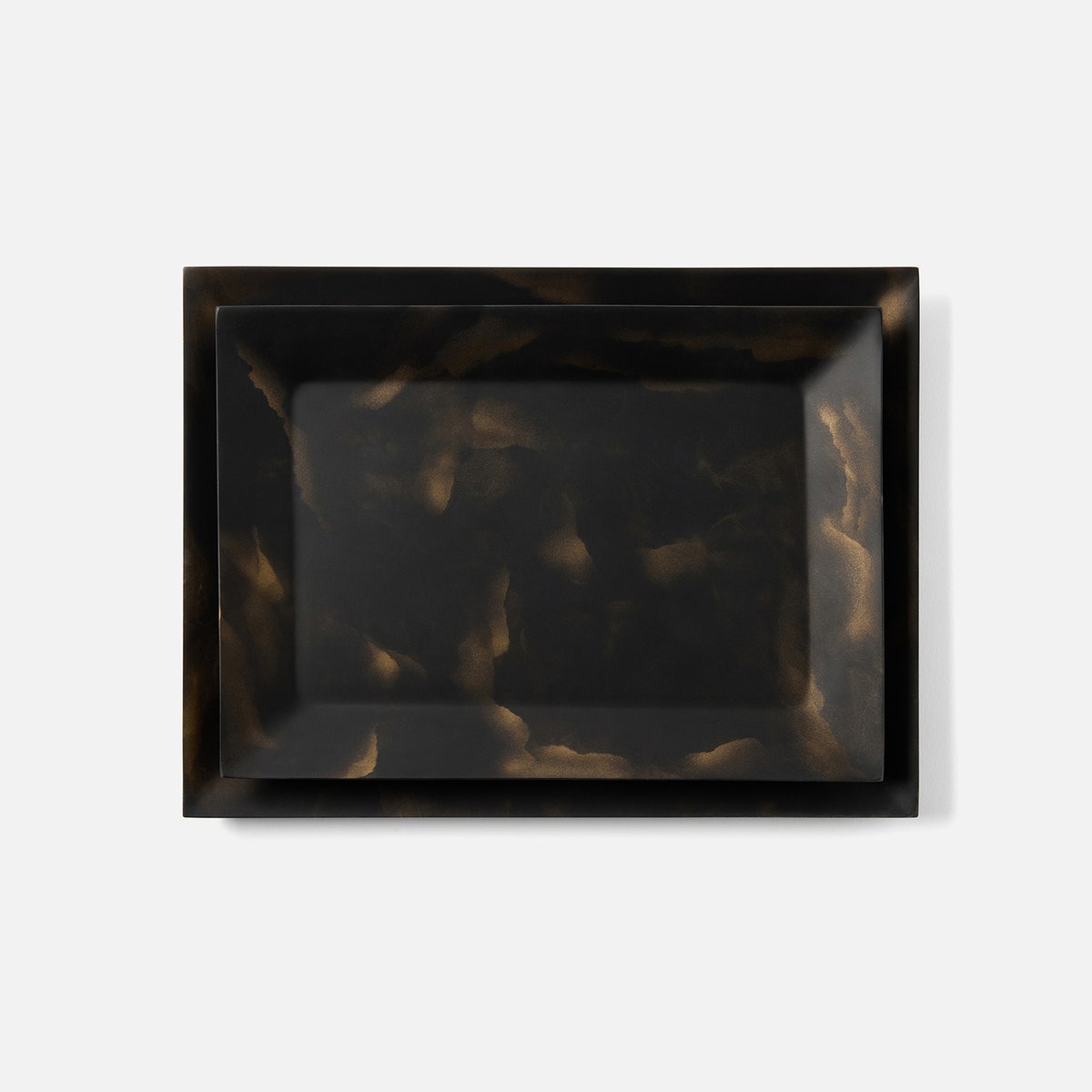 Olena Black/Gold Swirled Rectangular Serving Tray Resin S/2