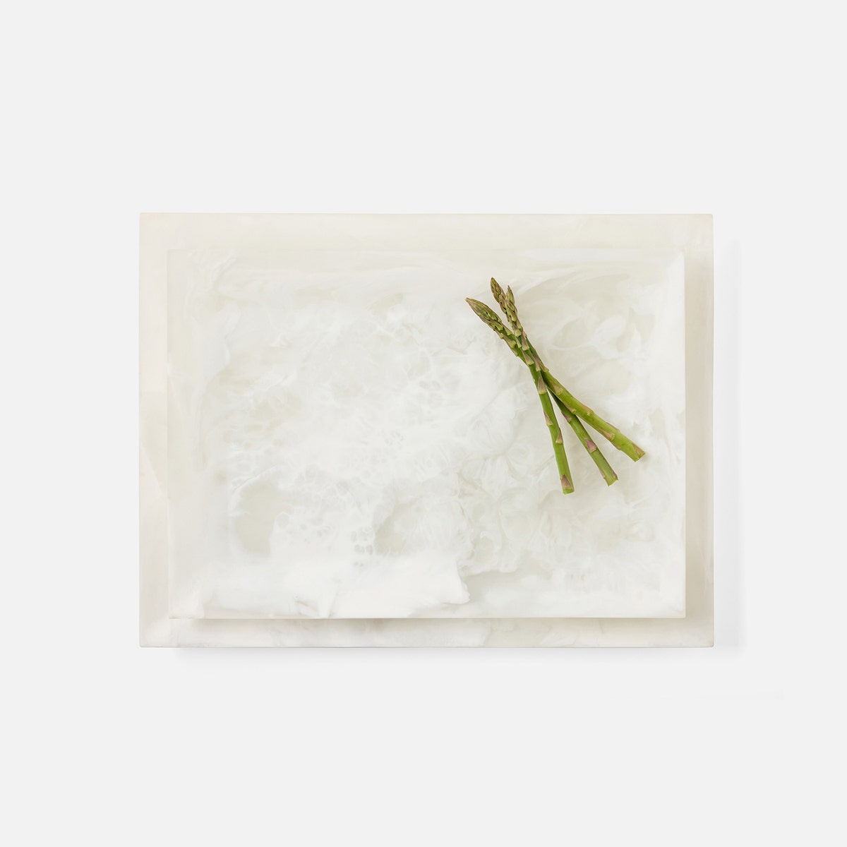 Olena White Swirled Rectangular Serving Tray Resin S/2