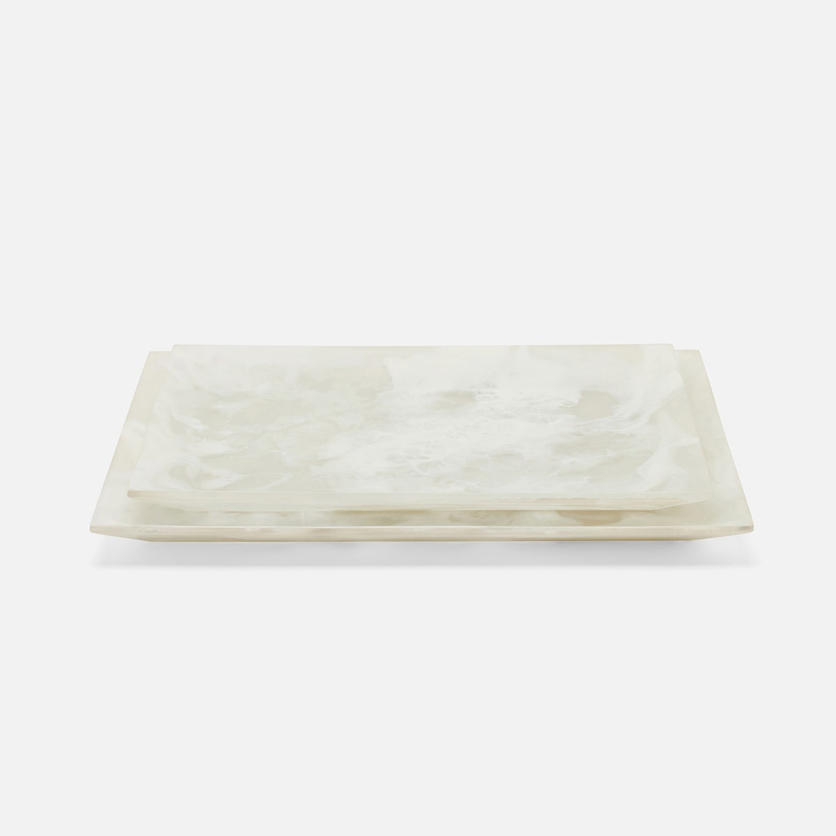 Olena White Swirled Rectangular Serving Tray Resin S/2