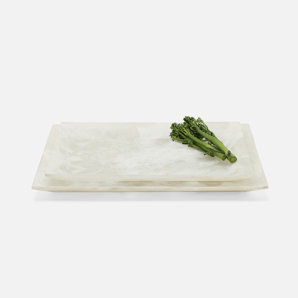 Olena White Swirled Rectangular Serving Tray Resin S/2