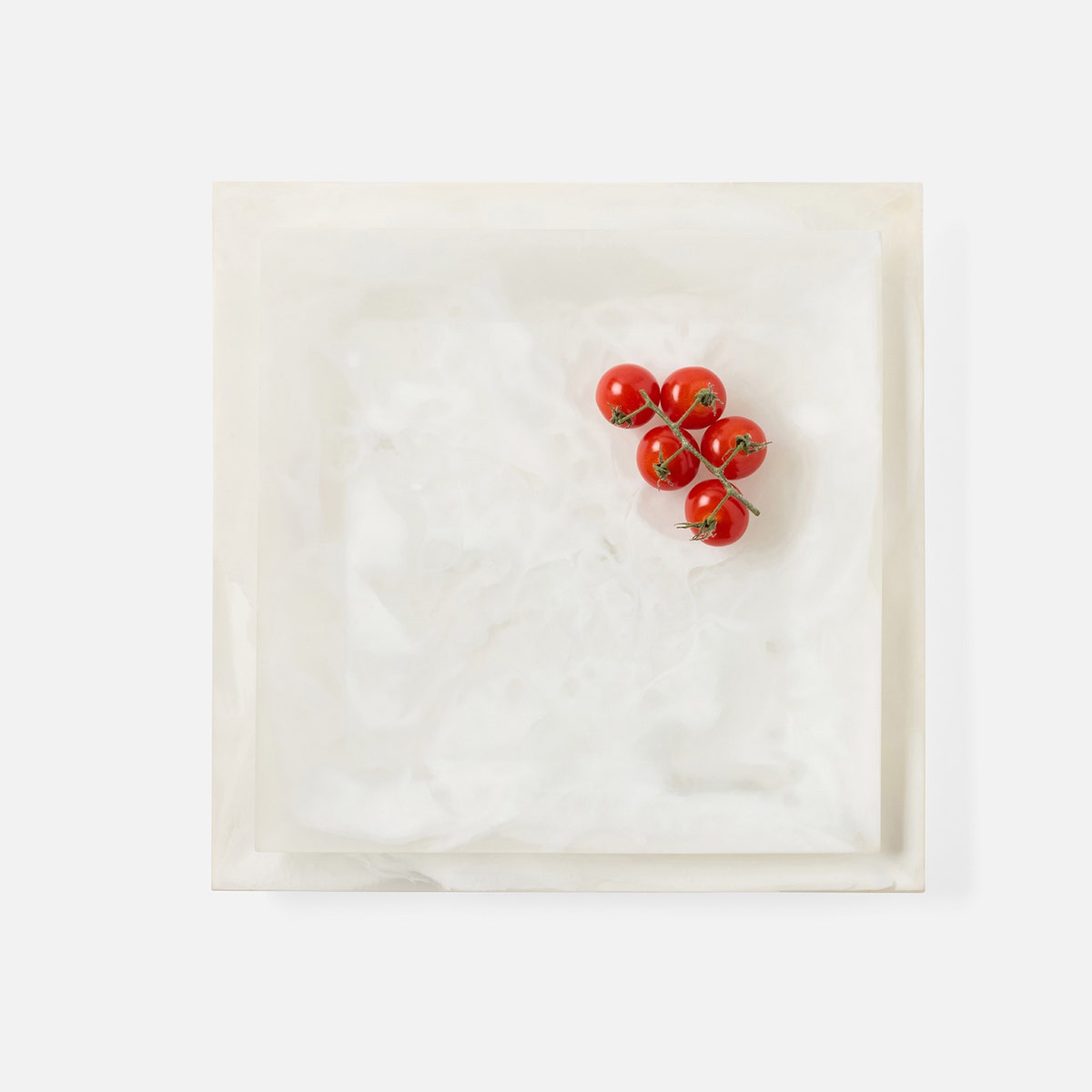 Olena White Swirled Square Serving Tray Resin S/2
