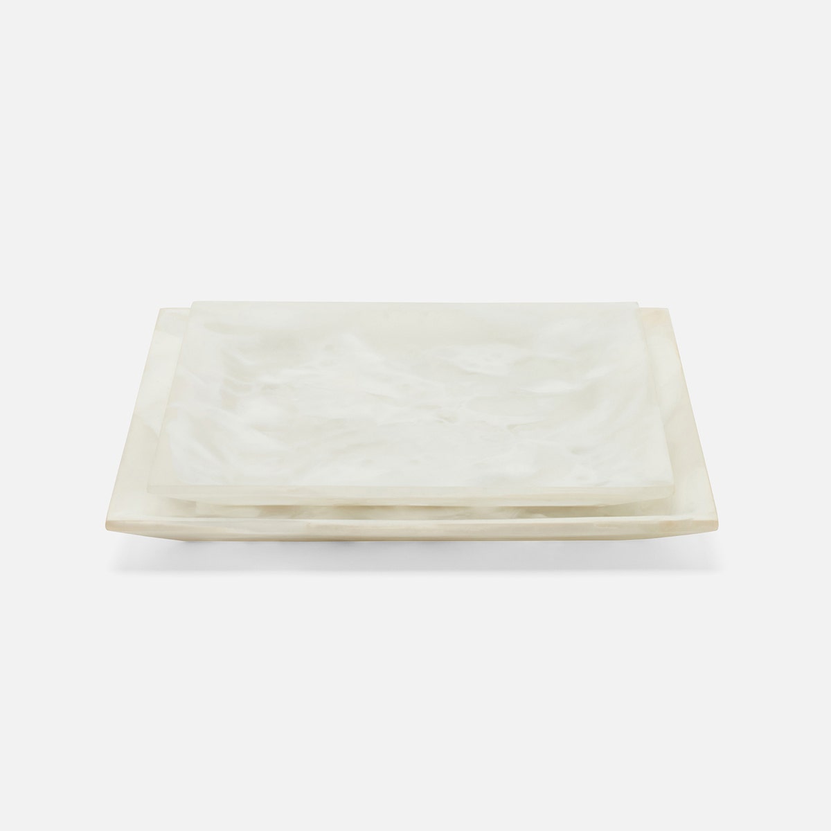 Olena White Swirled Square Serving Tray Resin S/2