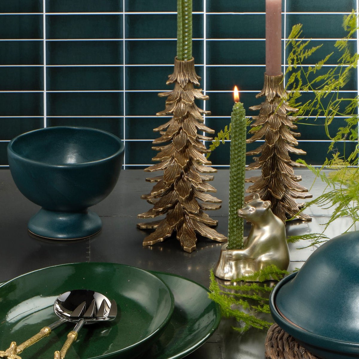 Wilson Midnight Teal Footed Serving Bowl Stoneware Medium Pack/2