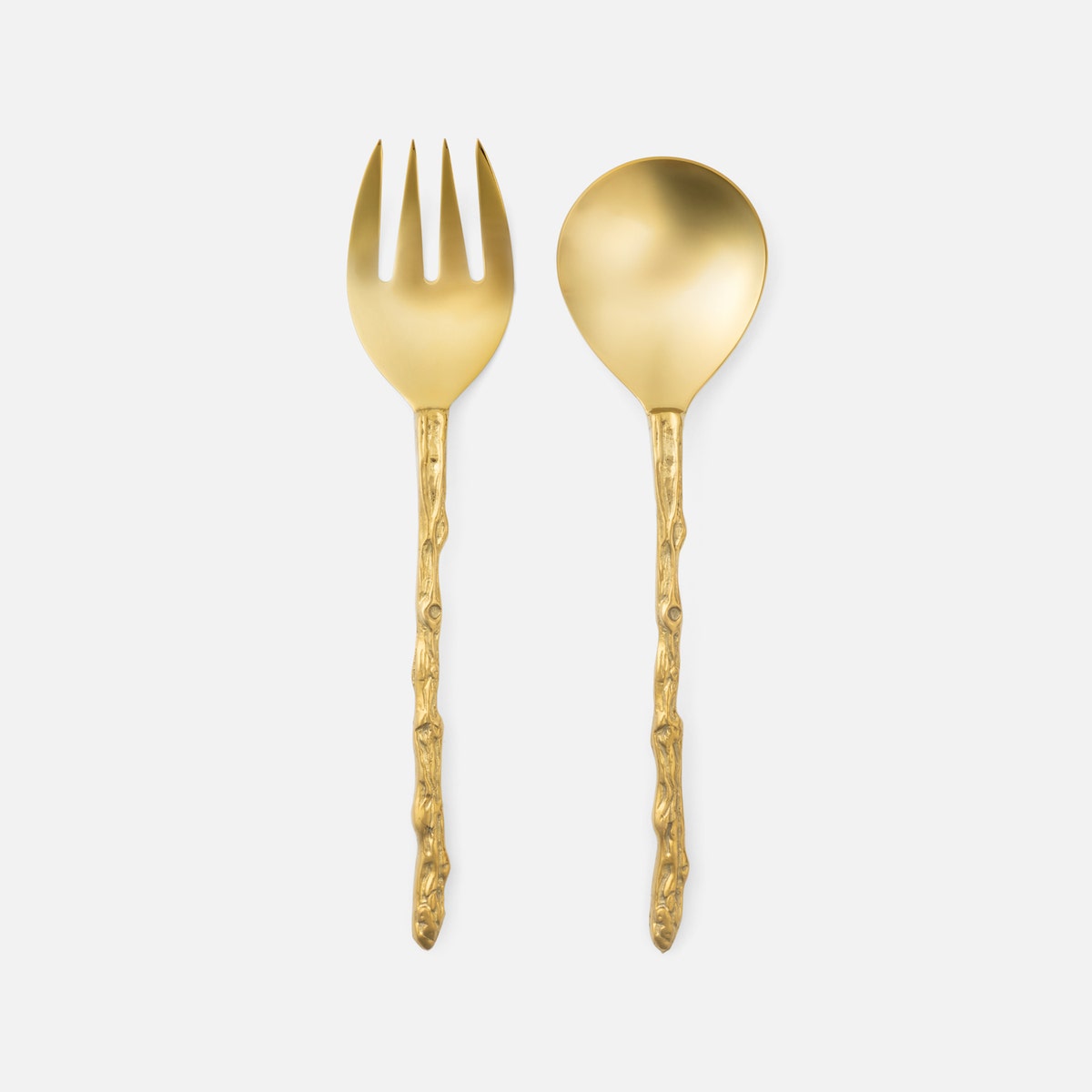 Arbor Polished Gold Twig 2-Piece Serving Set Serving Fork Serving Spoon Stainless Steel/Brass