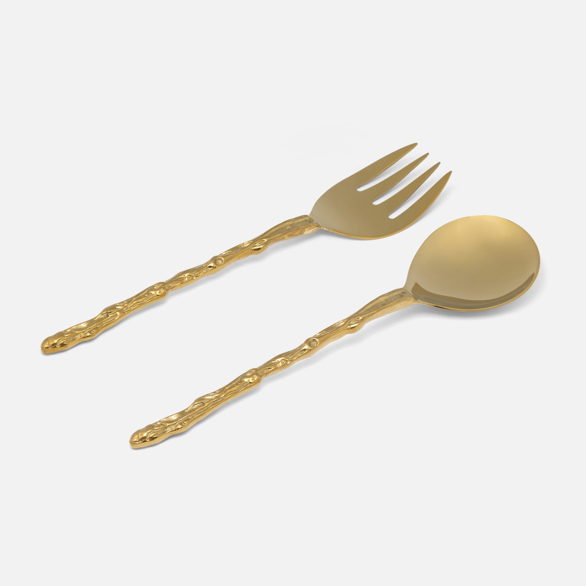 Arbor Polished Gold Twig 2-Piece Serving Set Serving Fork Serving Spoon Stainless Steel/Brass