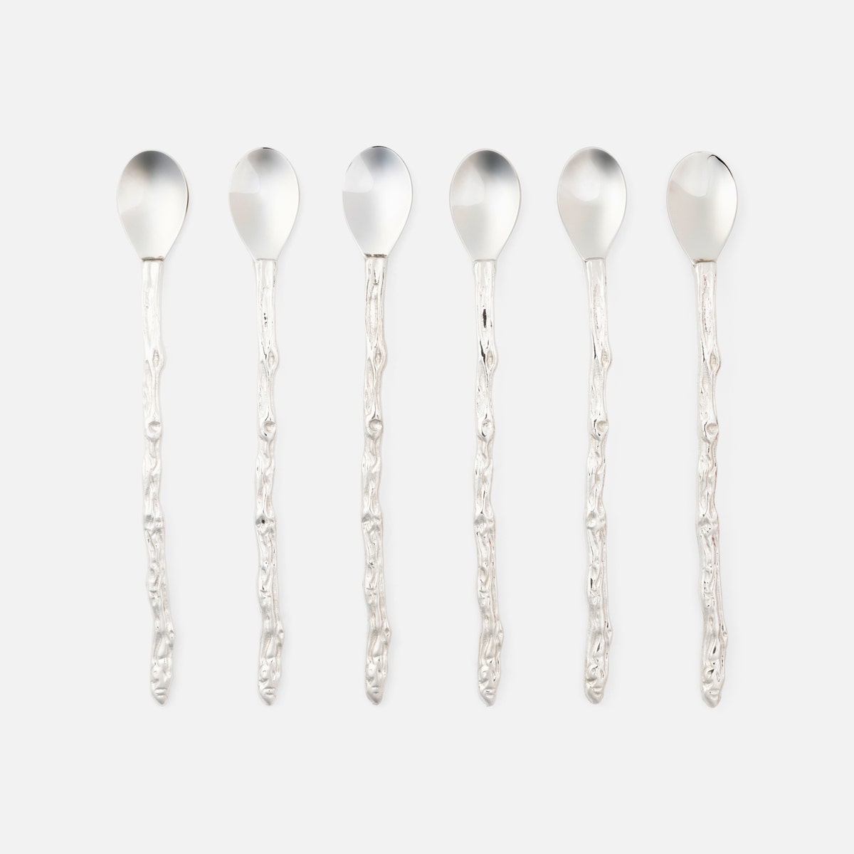 Arbor Polished Silver Twig Cocktail Spoons Stainless Steel/Brass Pack/6