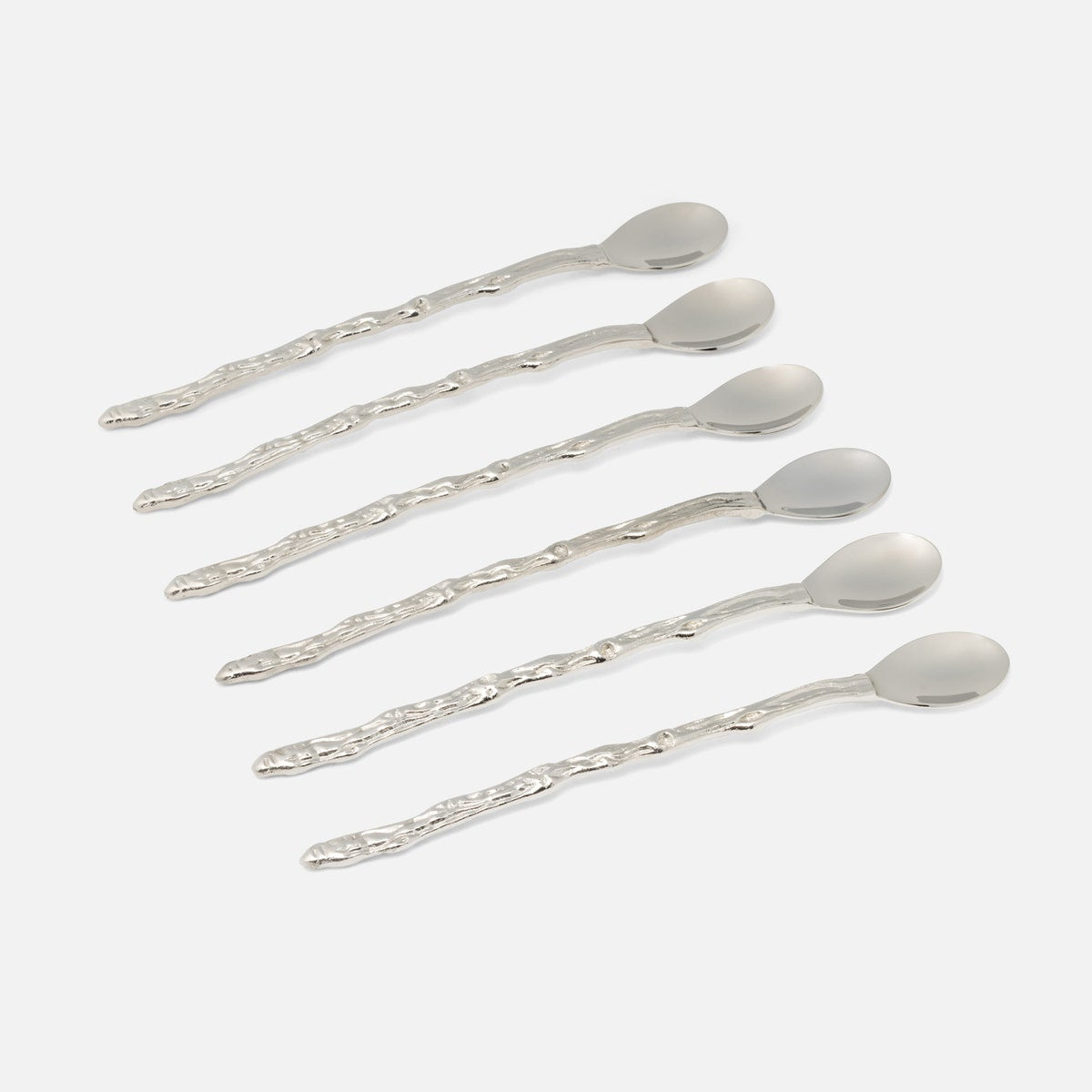 Arbor Polished Silver Twig Cocktail Spoons Stainless Steel/Brass Pack/6