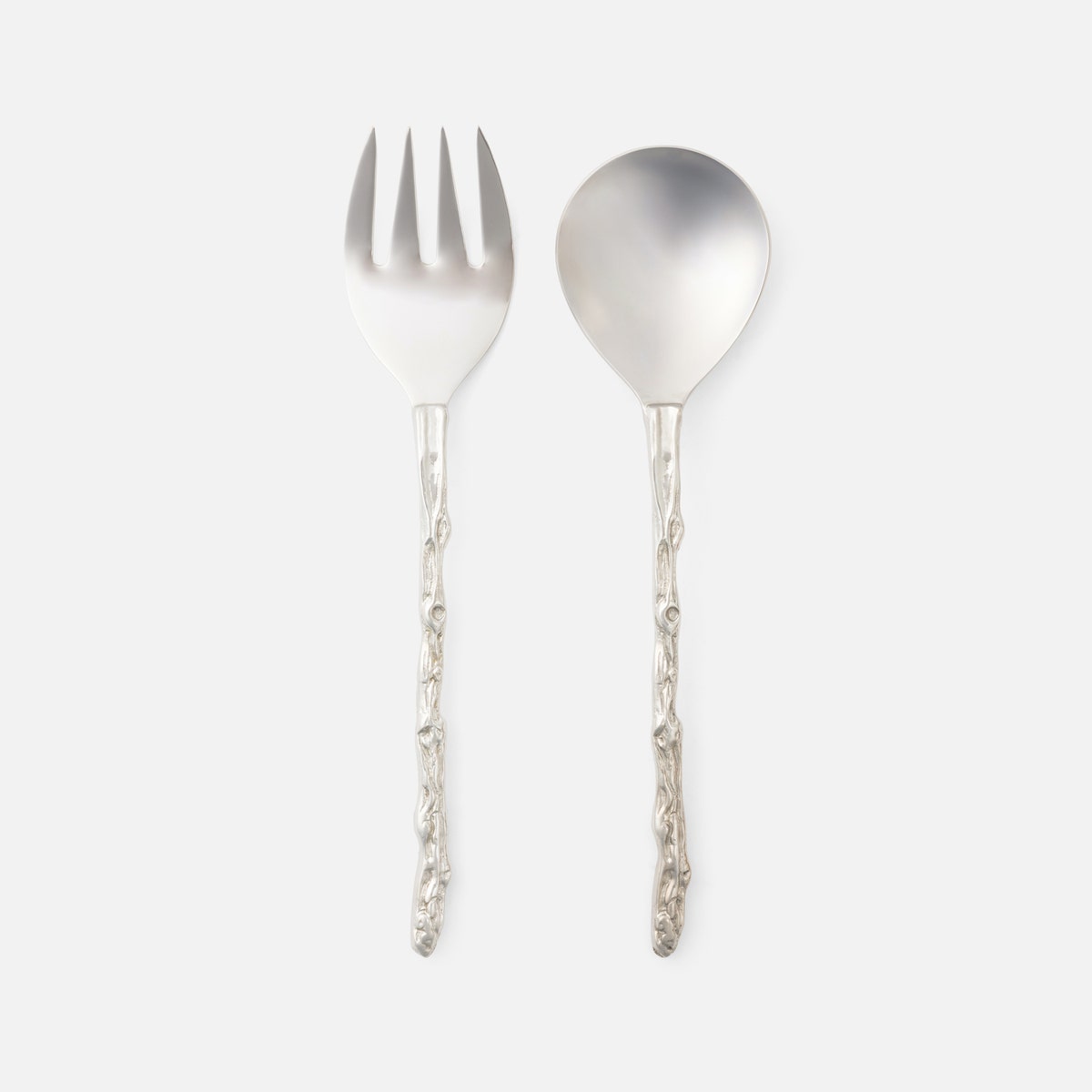 Arbor Polished Silver Twig 2-Piece Serving Set Serving Fork Serving Spoon Stainless Steel/Brass