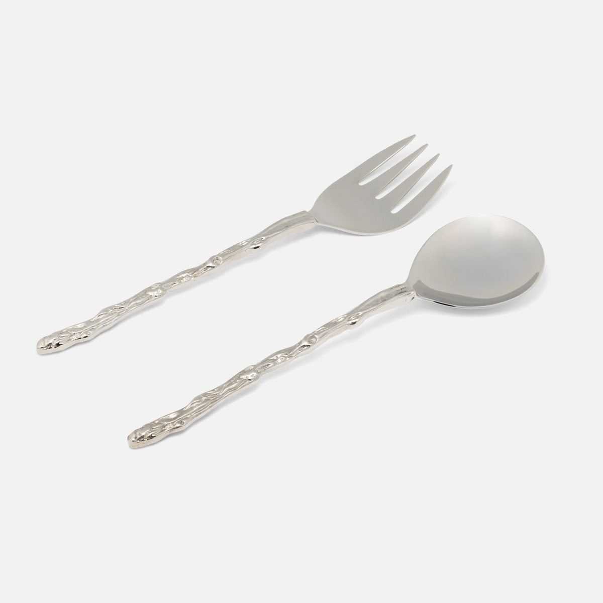 Arbor Polished Silver Twig 2-Piece Serving Set Serving Fork Serving Spoon Stainless Steel/Brass