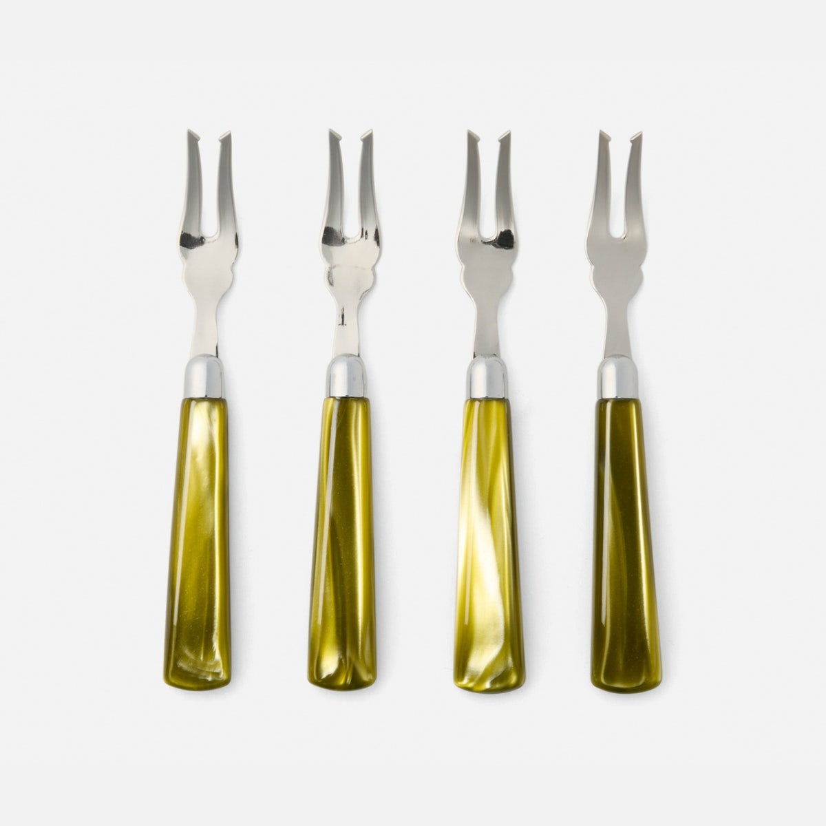 Colson Olive Green/Polished Silver Appetizer Fork Acrylic/Stainless Steel Pack/4