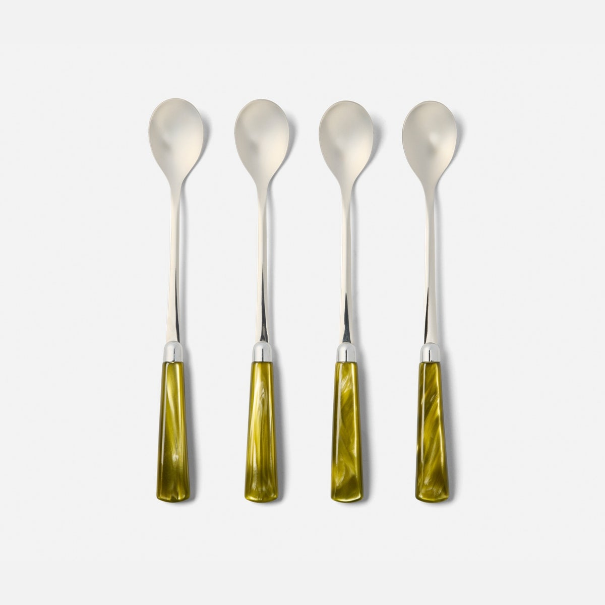Colson Olive Green/Polished Silver Cocktail Spoon Acrylic/Stainless Steel Pack/4