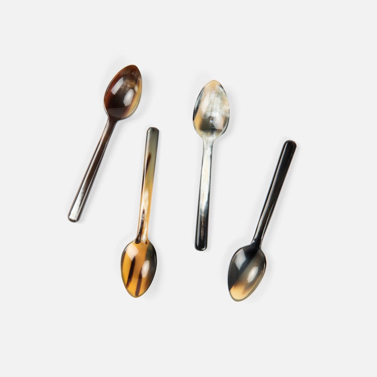 Esmee Small Mixed Black Horn Spoons Set/4