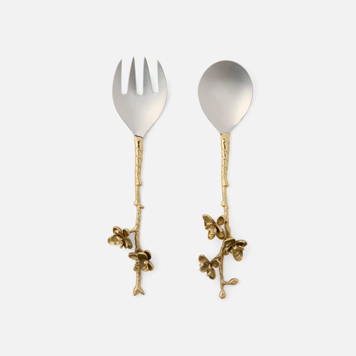 Fiona Polished Gold/Silver Blossom 2-Piece Serving Set Brass/Stainless Steel Boxed