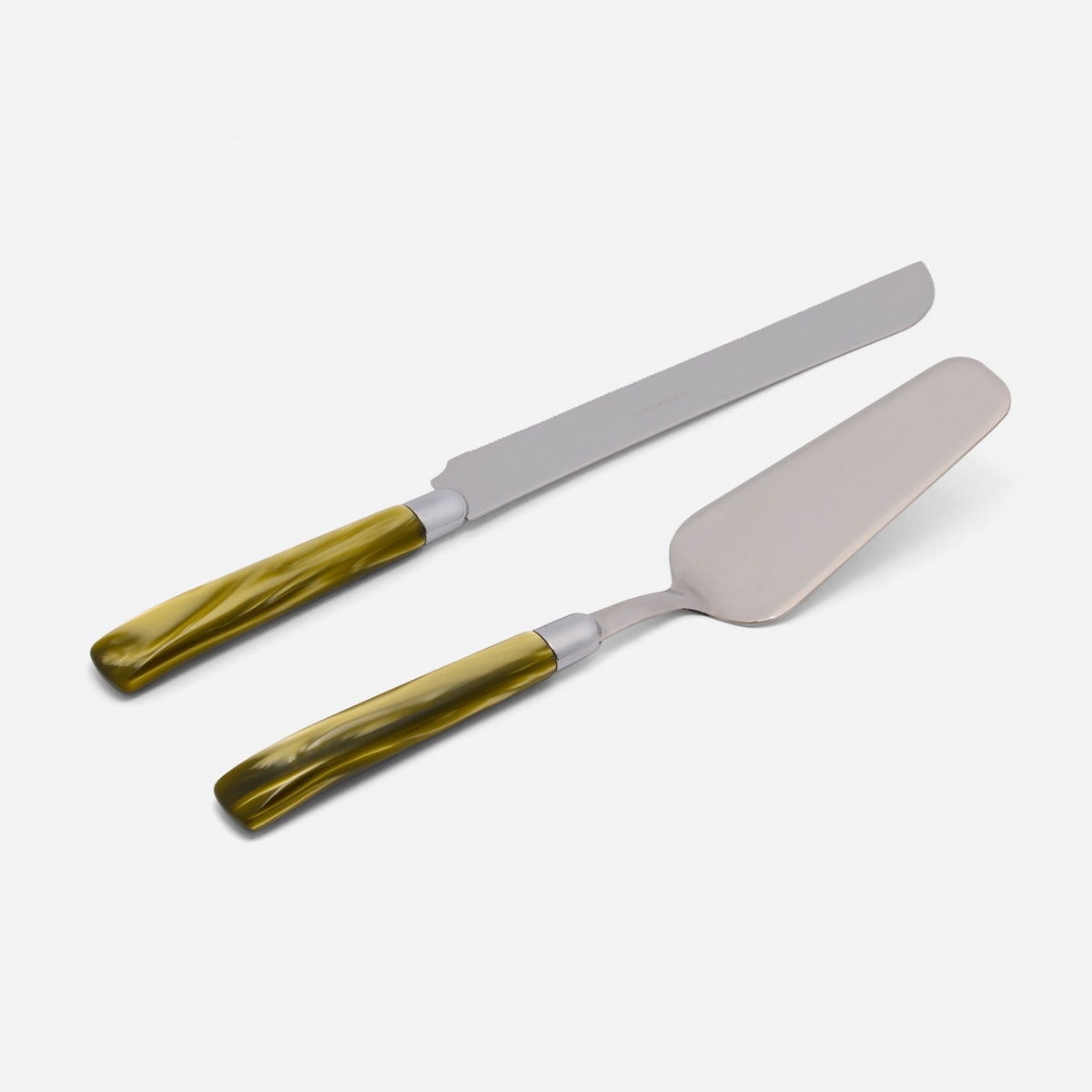 Colson Olive Green/Polished Silver 2-Piece Cake Serving Set Acrylic/Stainless Steel Boxed