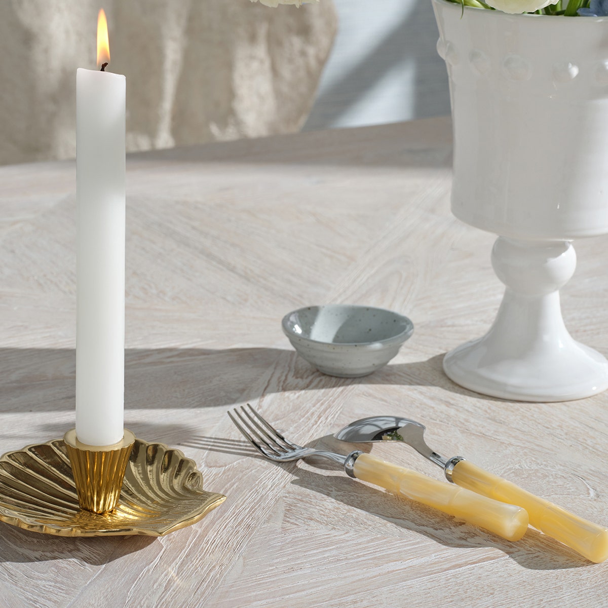 Lulu Ivory/Polished Silver Bamboo 5-Piece Set: Knife Dinner Fork Salad Fork Soup Spoon Tea Sp