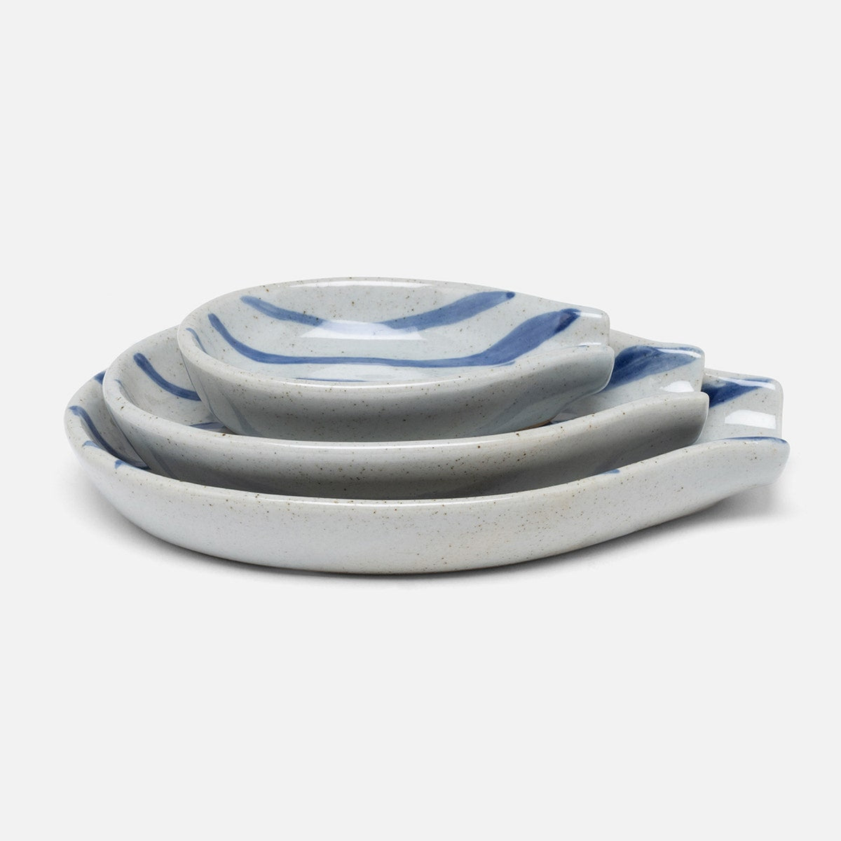 Jemma Blue/White Salt Glaze Stripes Spoon Rest Stoneware Set/3