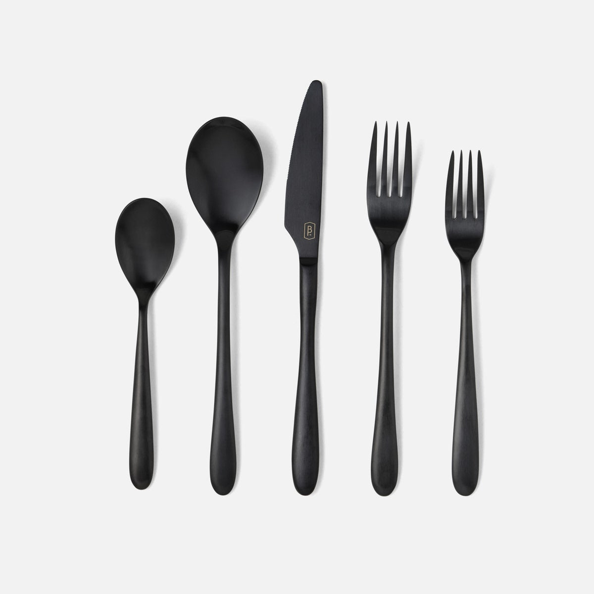 Alba Black Flatware 5-Piece Set: Knife Dinner Fork Salad Fork Soup Spoon Tea Spoon