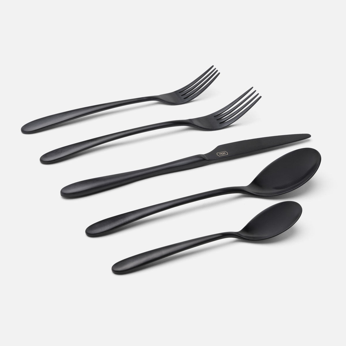 Alba Black Flatware 5-Piece Set: Knife Dinner Fork Salad Fork Soup Spoon Tea Spoon