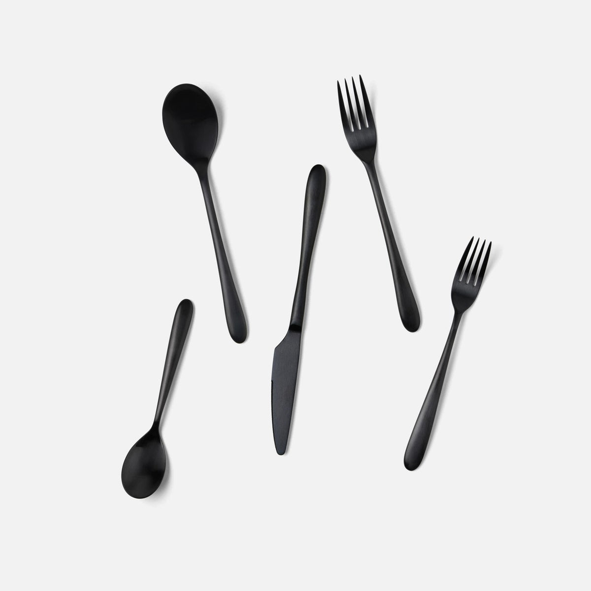 Alba Black Flatware 5-Piece Set: Knife Dinner Fork Salad Fork Soup Spoon Tea Spoon