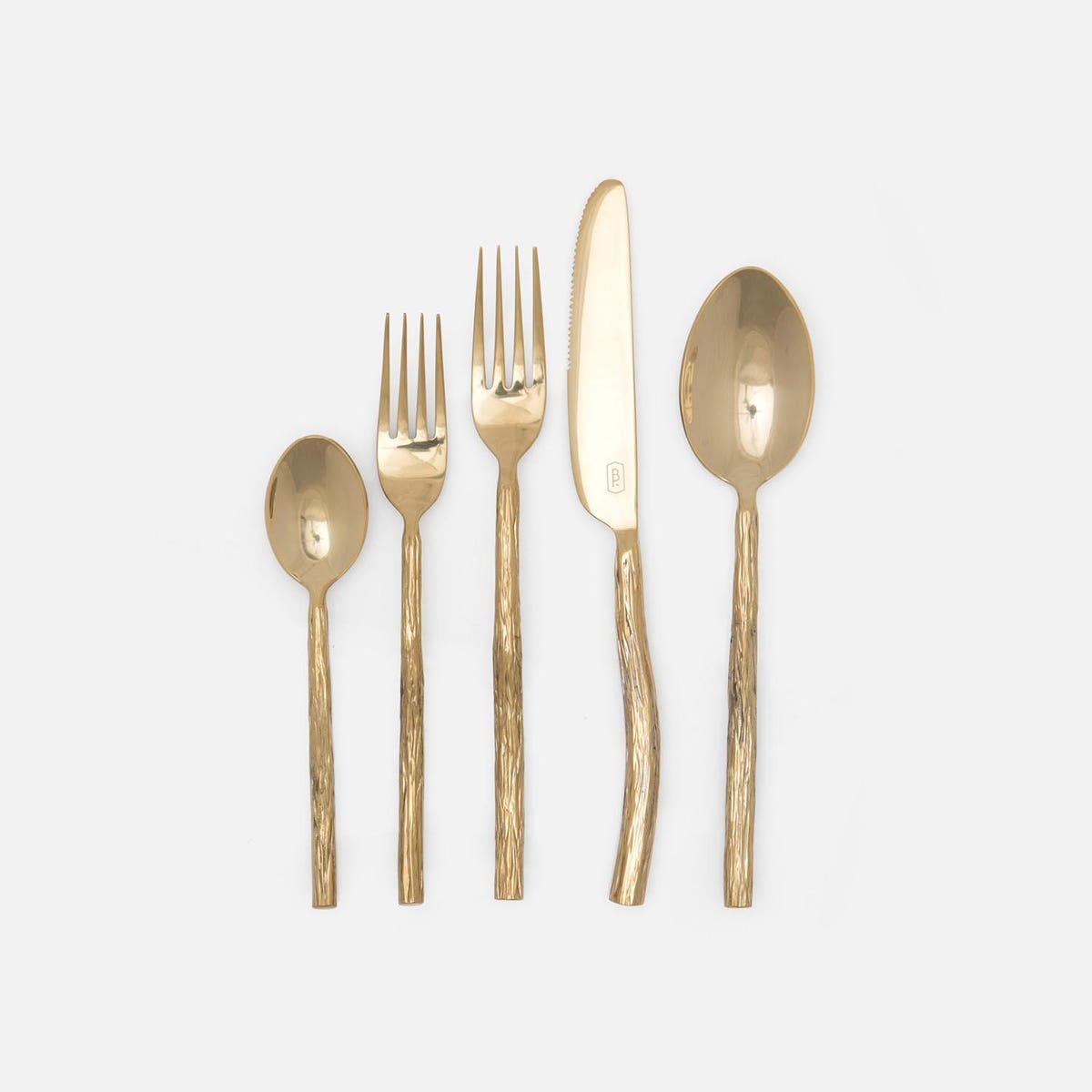 Danele Polished Gold Flatware 5-Piece Set: Knife Dinner Fork Salad Fork Soup Spoon Tea S