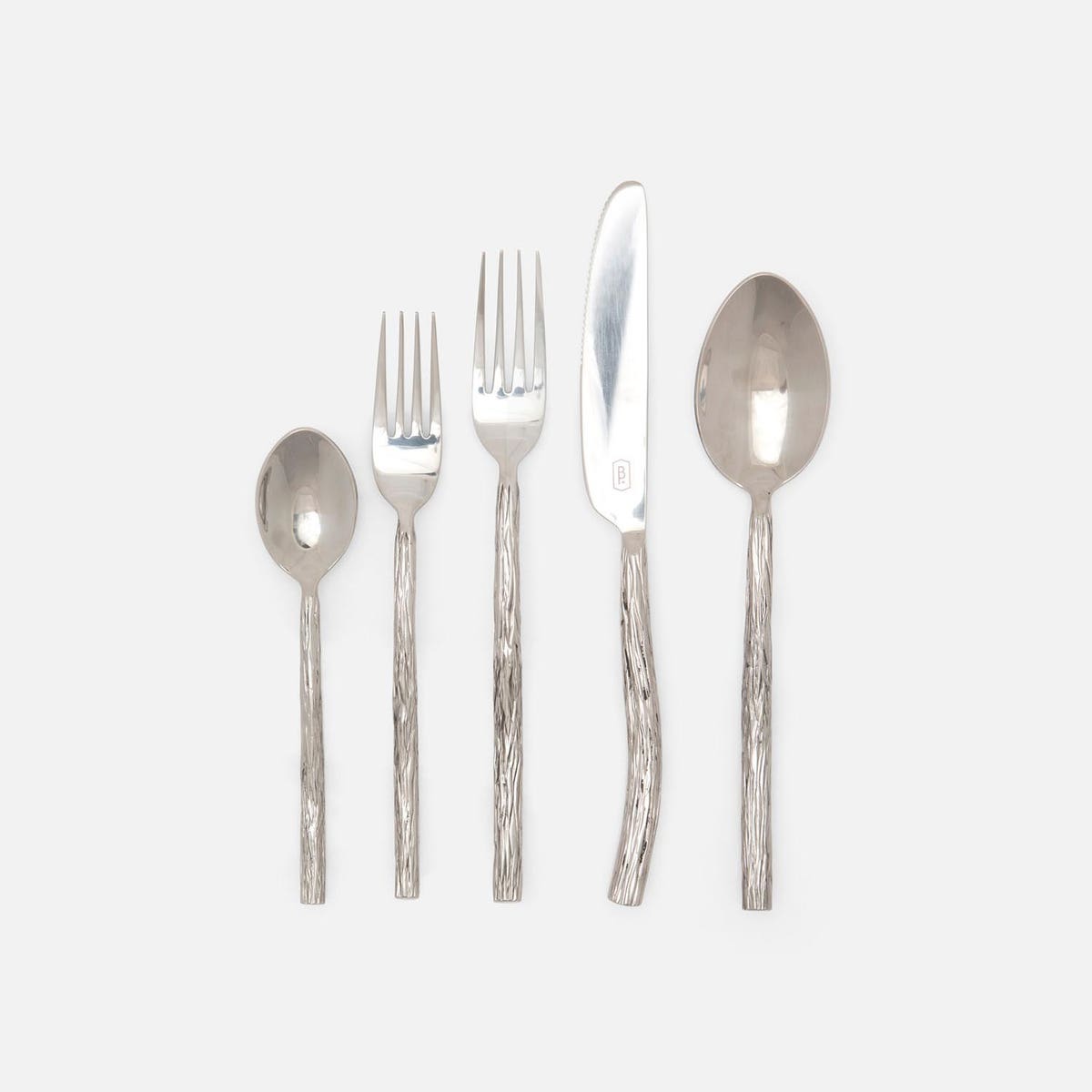 Danele Polished Silver Flatware 5-Piece Set: Knife Dinner Fork Salad Fork Soup Spoon Tea S