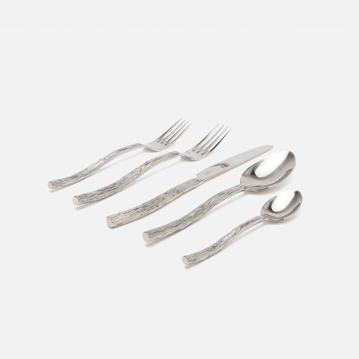 Danele Polished Silver Flatware 5-Piece Set: Knife Dinner Fork Salad Fork Soup Spoon Tea S