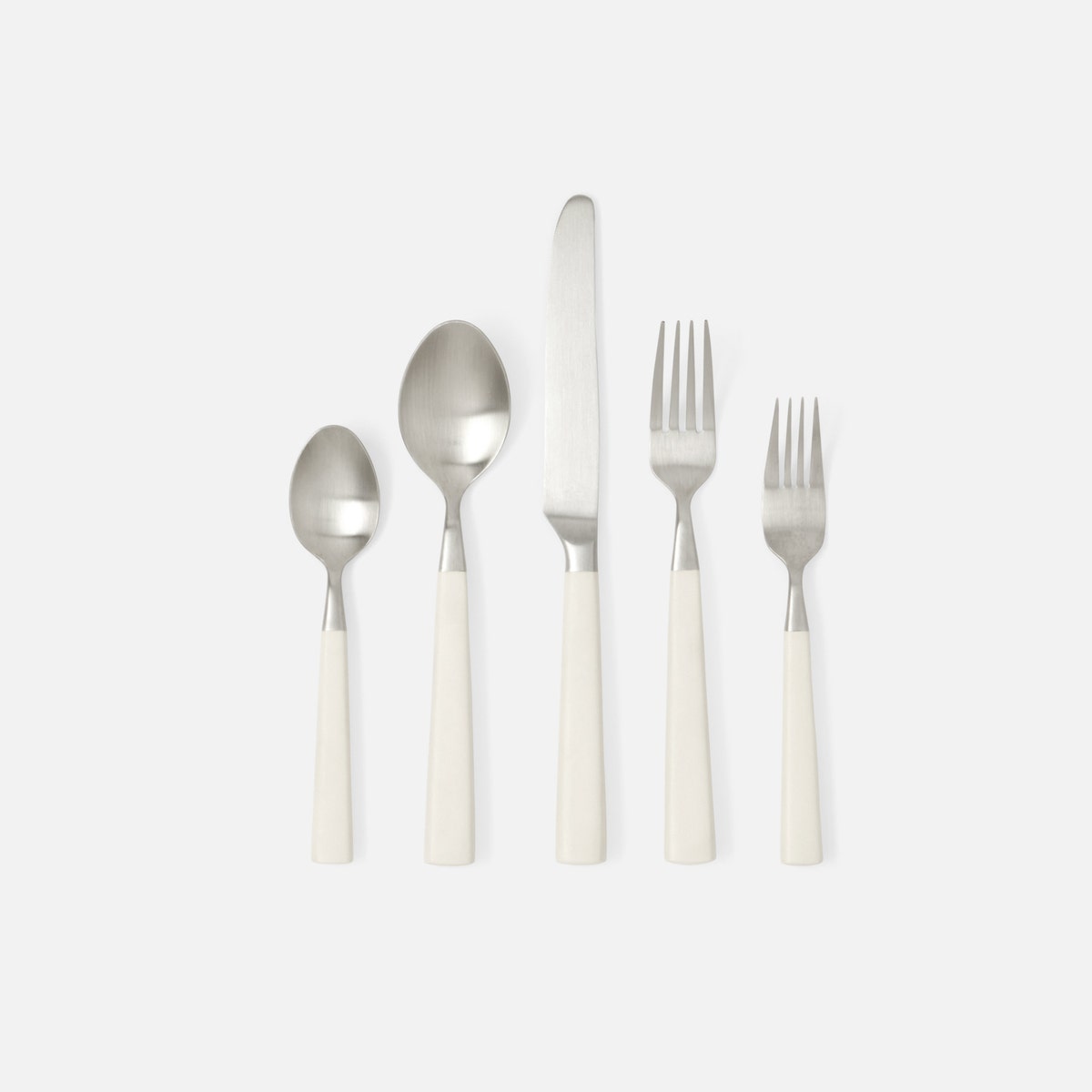 Annalise Matte White Flatware 5-Piece Set: Knife Dinner Fork Salad Fork Soup Spoon Tea Spoon