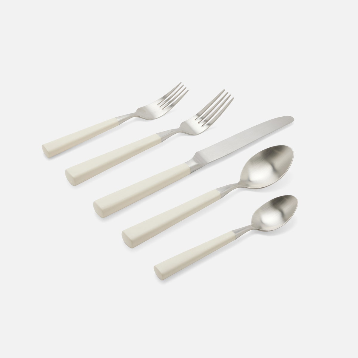 Annalise Matte White Flatware 5-Piece Set: Knife Dinner Fork Salad Fork Soup Spoon Tea Spoon