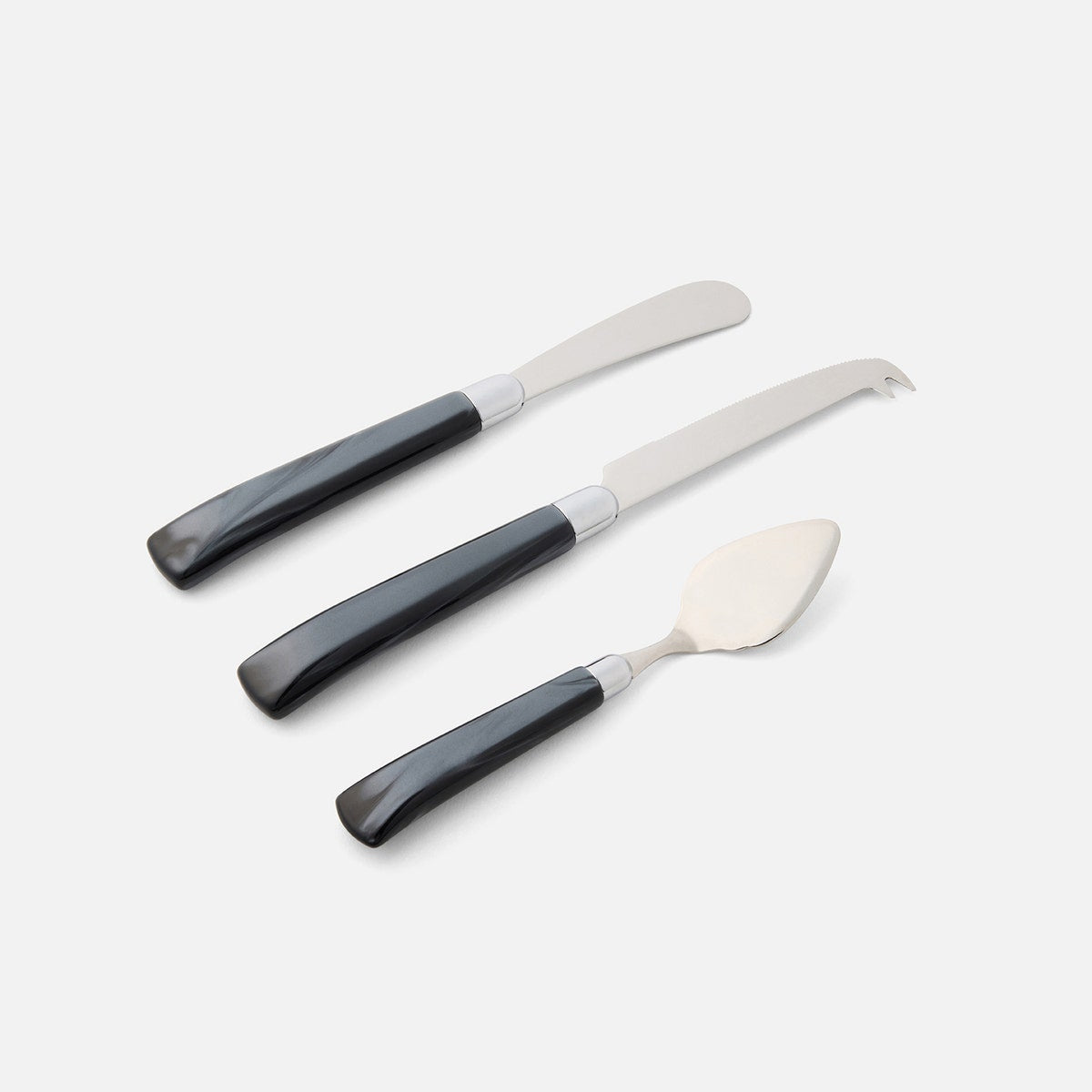 Colson Black/Polished Silver Set Of 3 Cheese Knives Acrylic/Stainless Steel Boxed