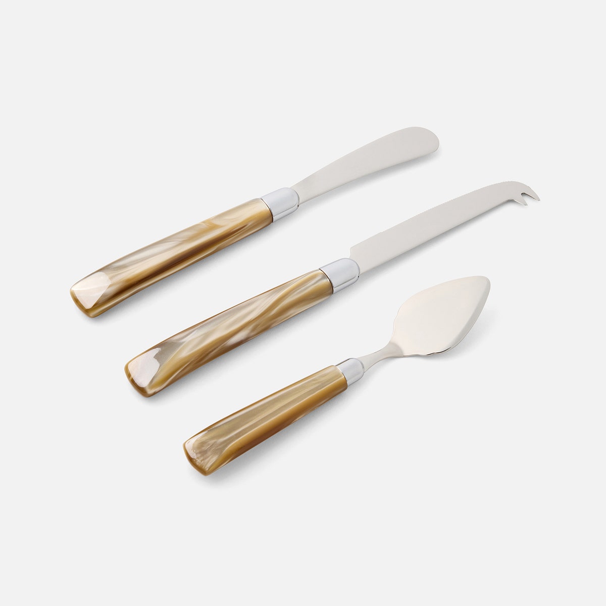 Colson Champagne/Polished Silver Set Of 3 Cheese Knives Acrylic/Stainless Steel Boxed