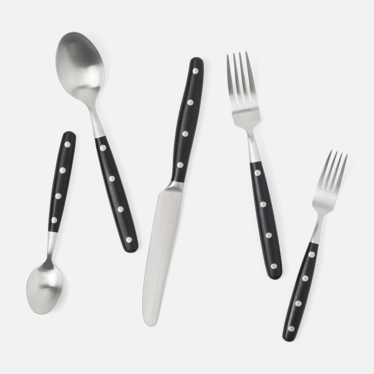 Jones Black Pom Handle/Silver Stainless Steel Flatware 5-Piece Set