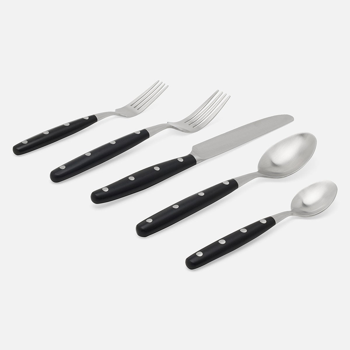 Jones Black Pom Handle/Silver Stainless Steel Flatware 5-Piece Set