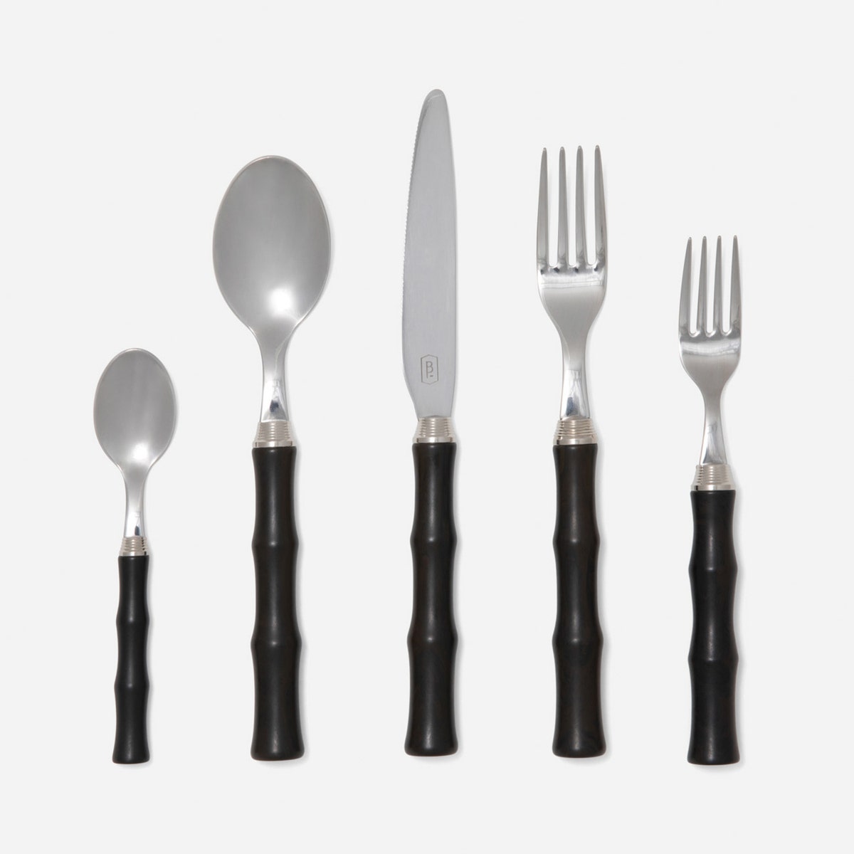 Montecito Dark Brown Acrylic Flatware 5-Piece Set: Knife Dinner Fork Salad Fork Soup Spoon Tea