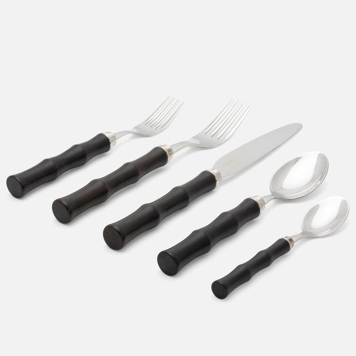 Montecito Dark Brown Acrylic Flatware 5-Piece Set: Knife Dinner Fork Salad Fork Soup Spoon Tea